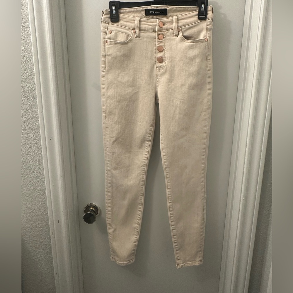 Liverpool Abby Exposed Button High Waist Ankle Skinny Jeans Monterey Sand